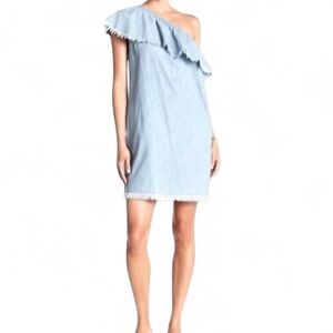 Vince Camuto Chambray Frayed One Shoulder Mini Dress Casual Size X-Small